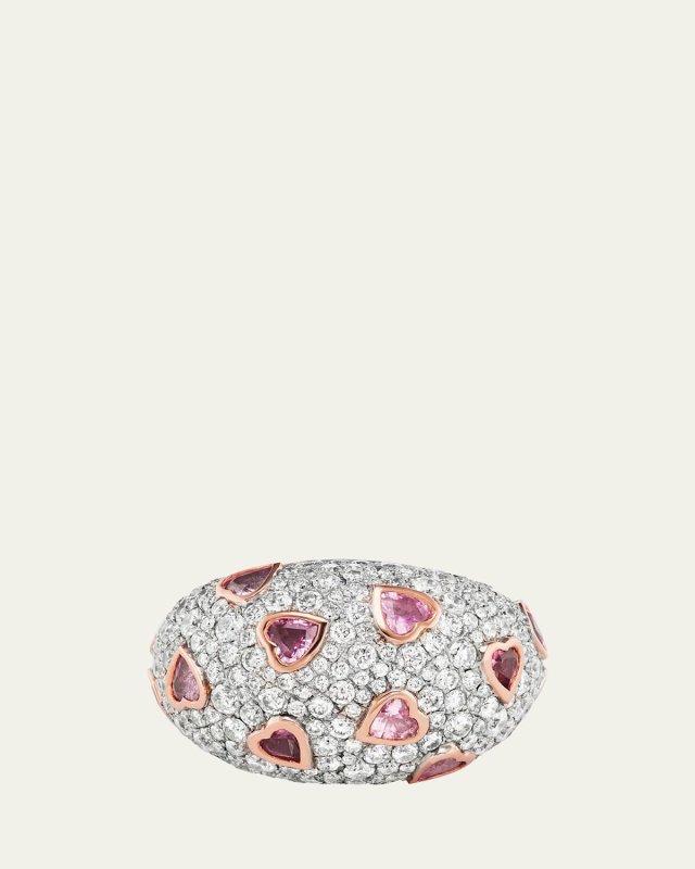 18K Rose Gold Sparkle Dome Statement Ring with Diamonds and Sapphires